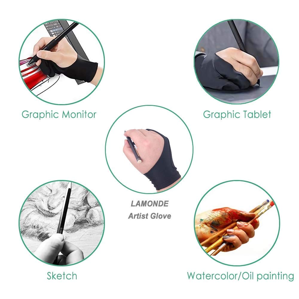 BXT Black Two-Finger Gloves for Graphics Drawing Tablet and Light Box Tracing Pad 2pcs Artist Gloves for iPad Pro Left or Right Hand - View 3 of 6