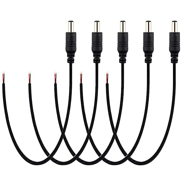 PLUSPOE PLUSPOE UL Listed 2.1x5.5mm DC Power Pigtails for CCTV, DVR, LED Strip - 3.3Ft, 5Pack