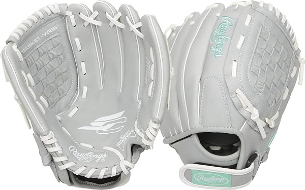 "Rawlings 11.5" Girls Softball Glove - Teal/Grey/White | Perfect Fit for Young Players"