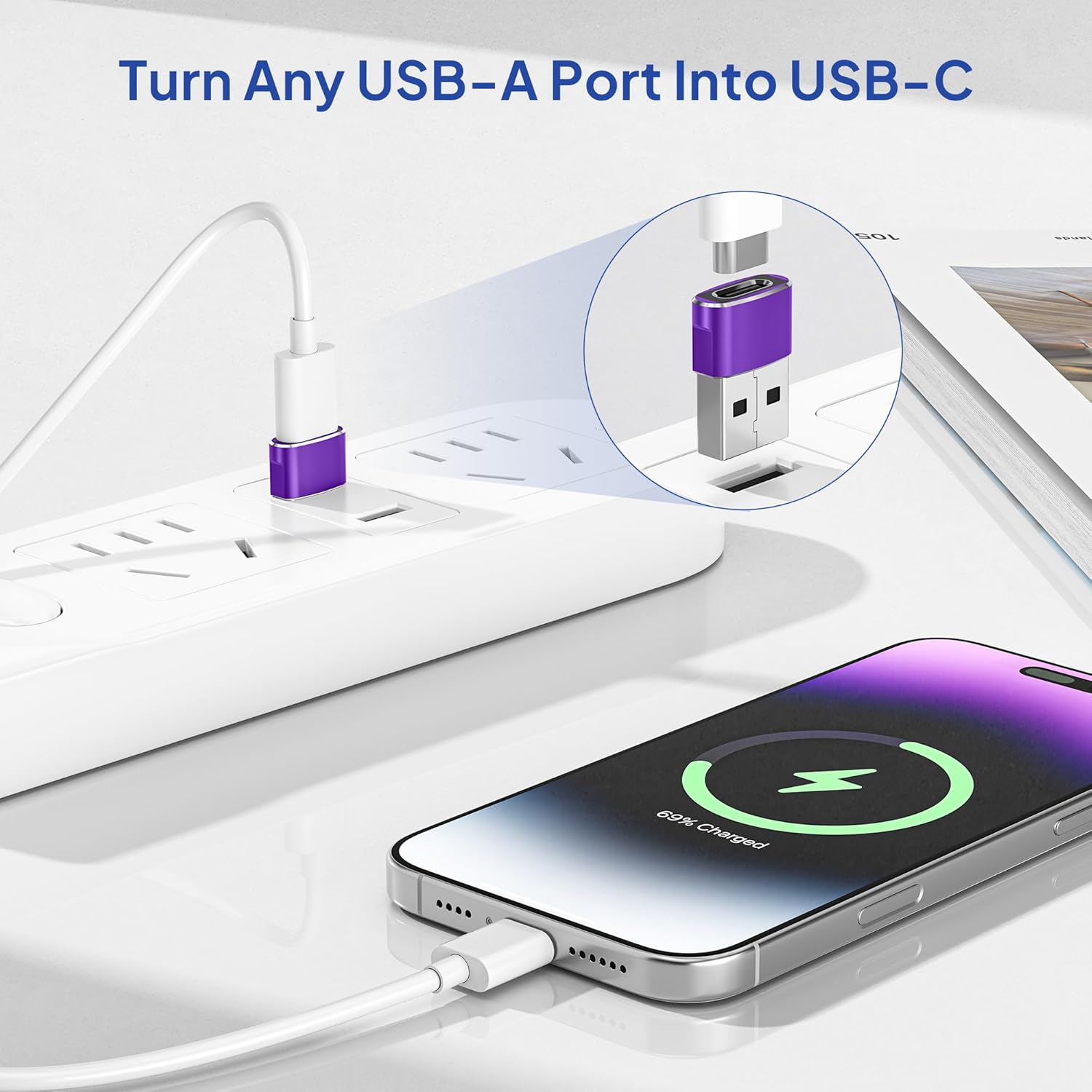 Elebase Elebase USB to USB C Adapter 4 Pack Type C Female to USB A Male Charger Connector for Apple Watch iPhone iPad Samsung Galaxy - View 2 of 7