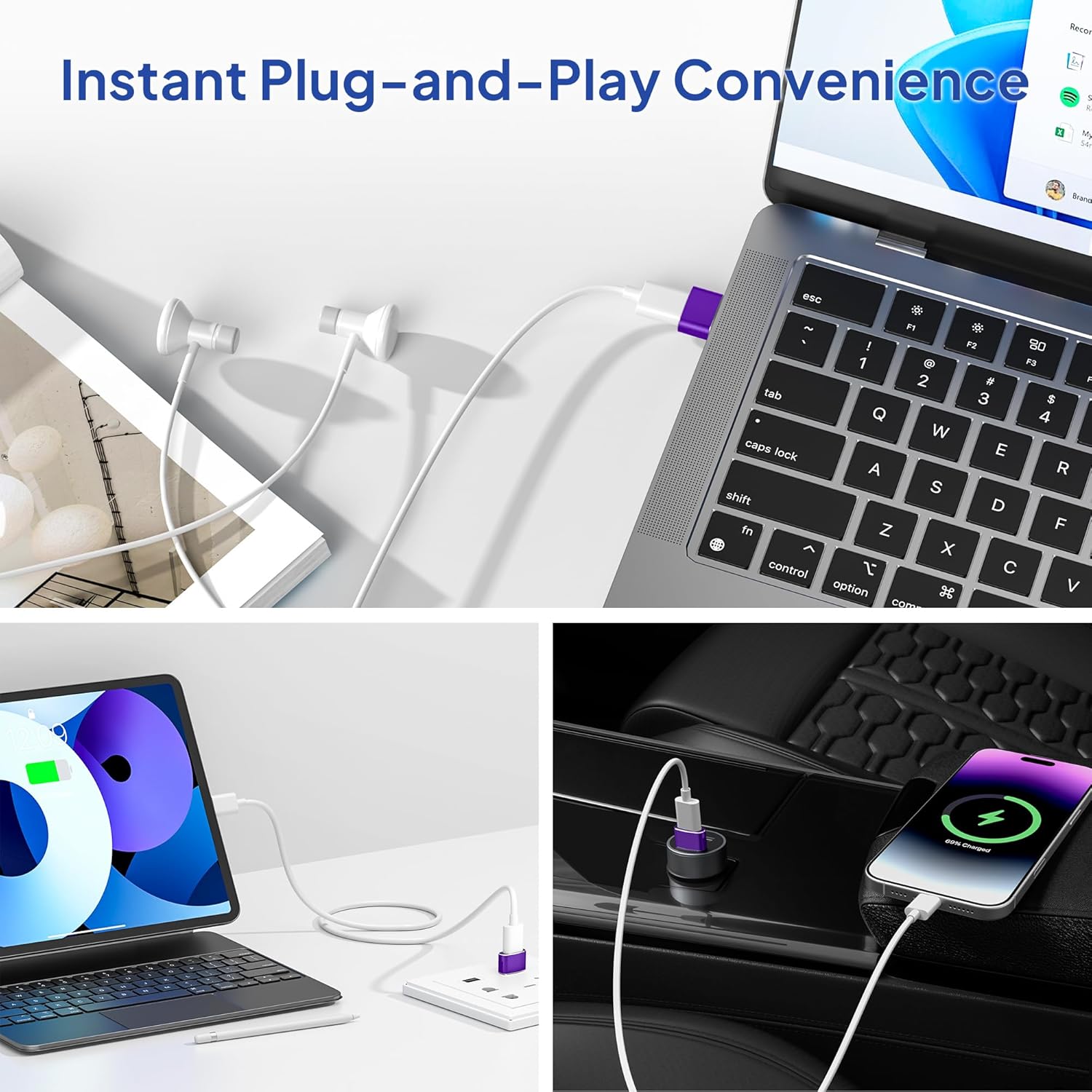 Elebase Elebase USB to USB C Adapter 4 Pack Type C Female to USB A Male Charger Connector for Apple Watch iPhone iPad Samsung Galaxy - View 6 of 7