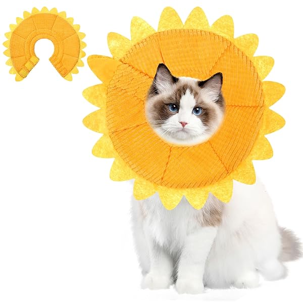 POPETPOP POPETPOP Adjustable Sunflower Cat Cone Collar - Soft Recovery Collar for Cats & Dogs After Surgery