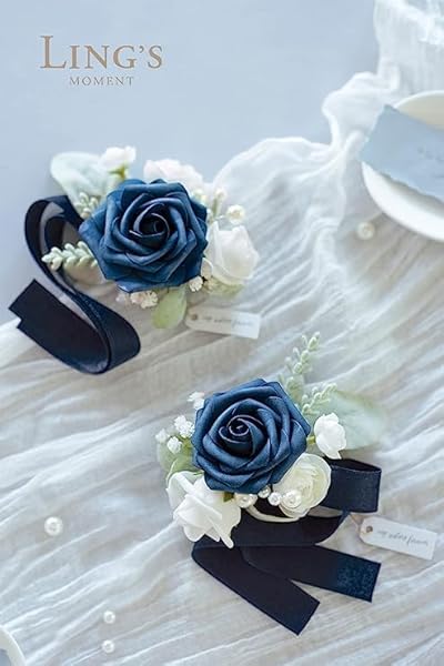 Ling's moment Ling's Moment 25Pcs Deep Navy Blue Roses Artificial Flowers Real Touch Foam for Wedding Bouquets Centerpieces and Home Decor - View 3 of 9