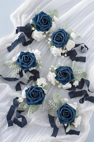 Ling's moment Ling's Moment 25Pcs Deep Navy Blue Roses Artificial Flowers Real Touch Foam for Wedding Bouquets Centerpieces and Home Decor - View 6 of 9