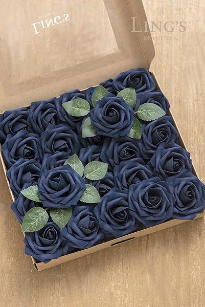 Ling's moment Ling's Moment 25Pcs Deep Navy Blue Roses Artificial Flowers Real Touch Foam for Wedding Bouquets Centerpieces and Home Decor - View 7 of 9