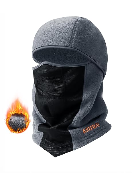 AstroAI Balaclava Ski Mask Winter Fleece Thermal Face Mask for Men Women Windproof Breathable Cold Weather Gear Grey M 21.5-23 Inches