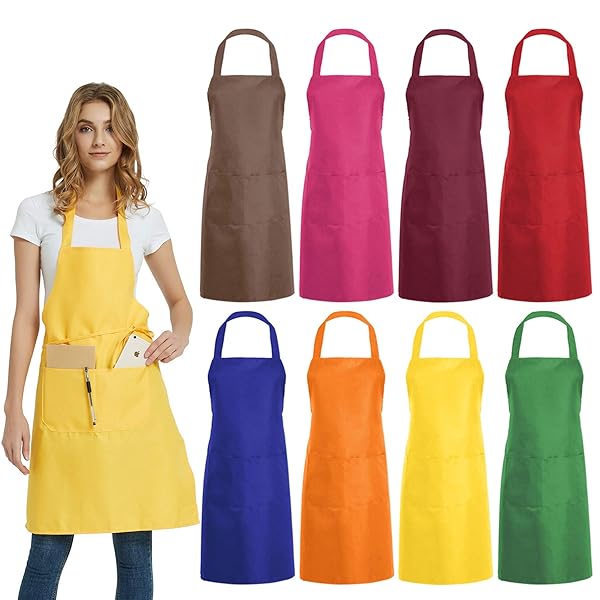 DUSKCOVE DUSKCOVE 8 PCS Plain Bib Aprons Bulk Mixed Color with 2 Pockets for Kitchen Cooking Restaurant BBQ and Crafting