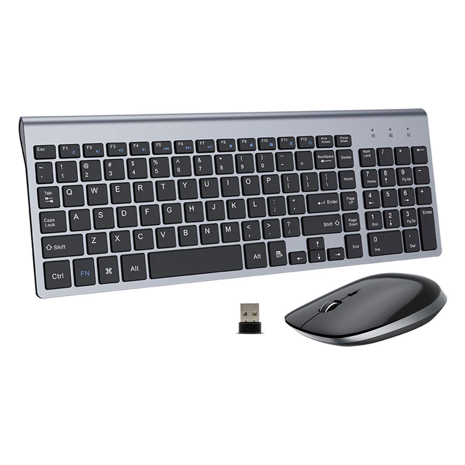 FENIFOX Wireless Keyboard and Mouse Combo Ergonomic Full Size 2.4G USB for PC Laptop Windows MacBook Black Grey