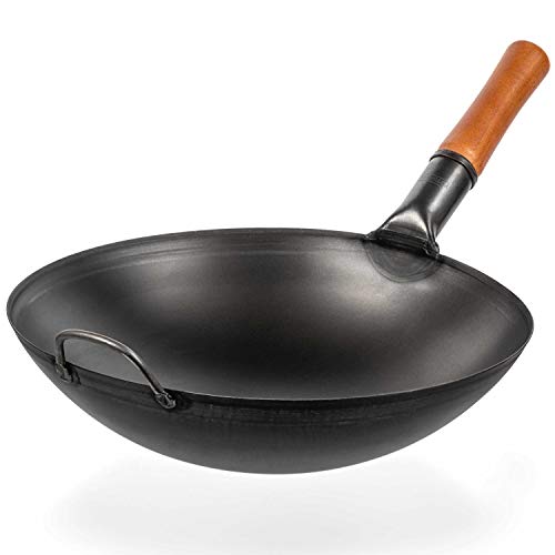 YOSUKATA "YOSUKATA 14" Carbon Steel Wok Pan - Authentic Chinese & Japanese Stir Fry Pan for Perfect Cooking"