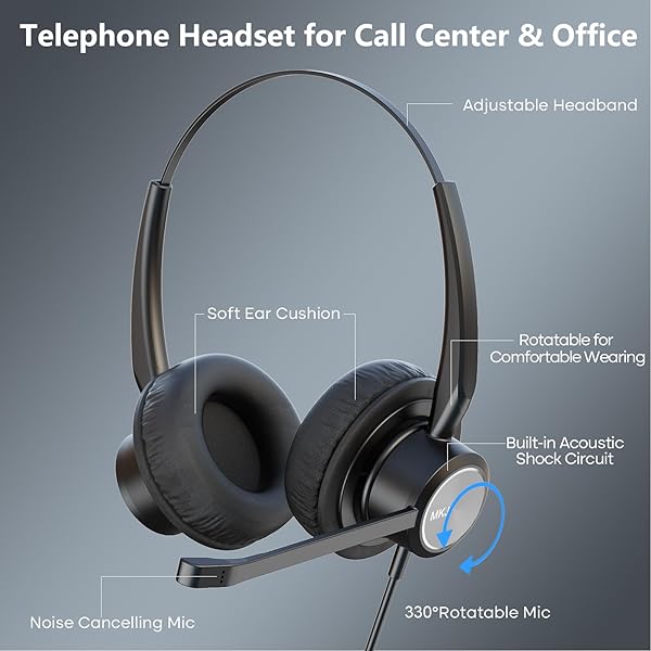 MKJ RJ9 Cisco Headset for Office Phones Noise Cancelling Microphone Compatible with CP-7821 7841 7942G 7945G 7960 7961G 7962G 7965G 7970 7971G 7975G 8811 8841 9951 - View 3 of 7