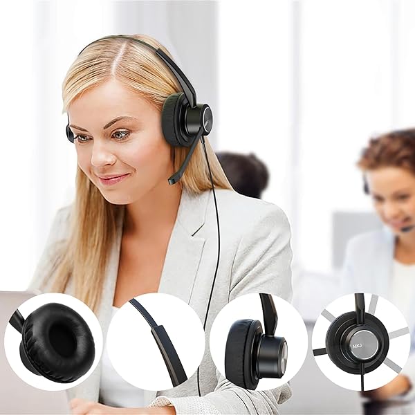 MKJ RJ9 Cisco Headset for Office Phones Noise Cancelling Microphone Compatible with CP-7821 7841 7942G 7945G 7960 7961G 7962G 7965G 7970 7971G 7975G 8811 8841 9951 - View 4 of 7