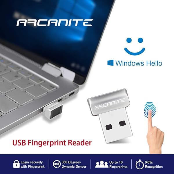 ARCANITE ARCANITE USB Fingerprint Reader for Windows 11/10 - 0.05s 360-Degree Sensor for Secure Login & Desktop Security - View 6 of 8