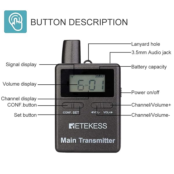 Retekess Retekess TT105 Two Way Tour Guide Headsets for Church Translation and Training with 2 Transmitters and 10 Receivers - View 5 of 11