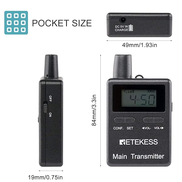 Retekess Retekess TT105 Two Way Tour Guide Headsets for Church Translation and Training with 2 Transmitters and 10 Receivers - View 7 of 11