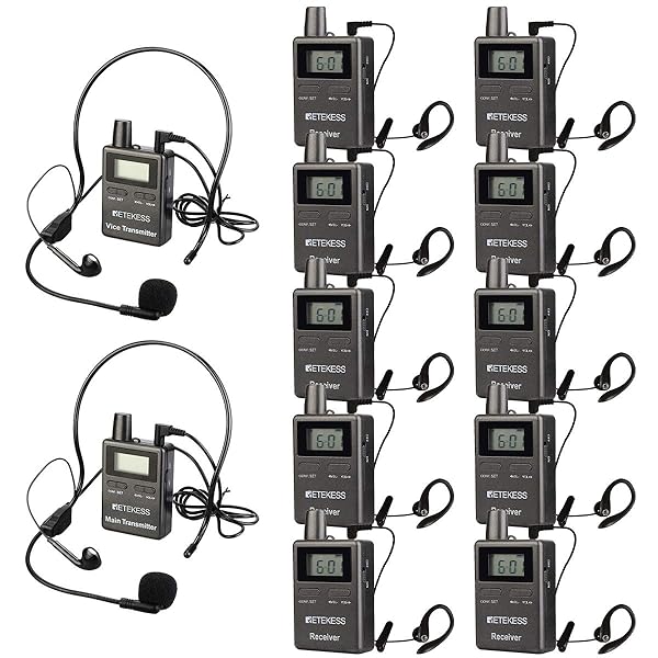 Retekess Retekess TT105 Two Way Tour Guide Headsets for Church Translation and Training with 2 Transmitters and 10 Receivers