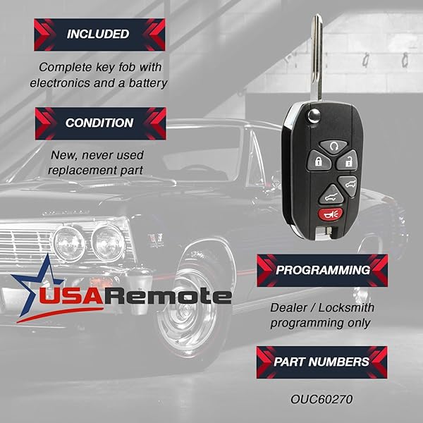 USARemote Flip Key Fob for 2007-2013 Cadillac Escalade Chevrolet Suburban Tahoe Keyless Entry OUC60270 - View 3 of 6