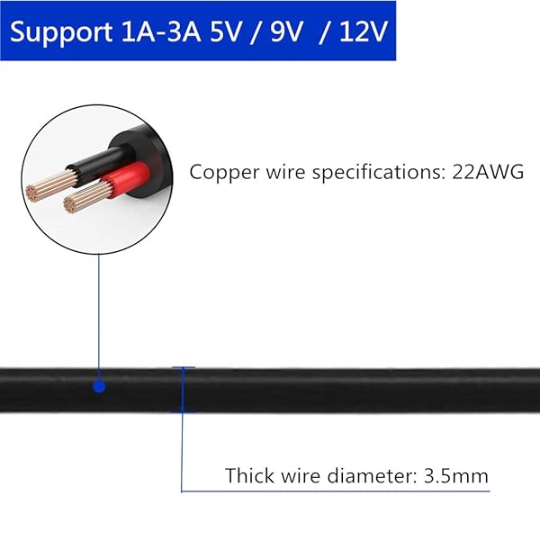 DZYDZR Buy DZYDZR 2pcs 1M DC Extension Cable 2.1mm x 5.5mm - L Type Male to Male, 22 AWG, Max 24V 3A - Durable Black Wire - View 4 of 7