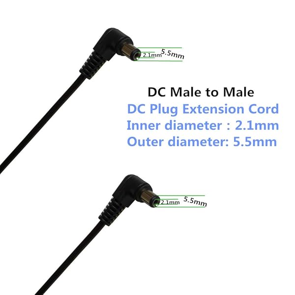 DZYDZR Buy DZYDZR 2pcs 1M DC Extension Cable 2.1mm x 5.5mm - L Type Male to Male, 22 AWG, Max 24V 3A - Durable Black Wire - View 6 of 7