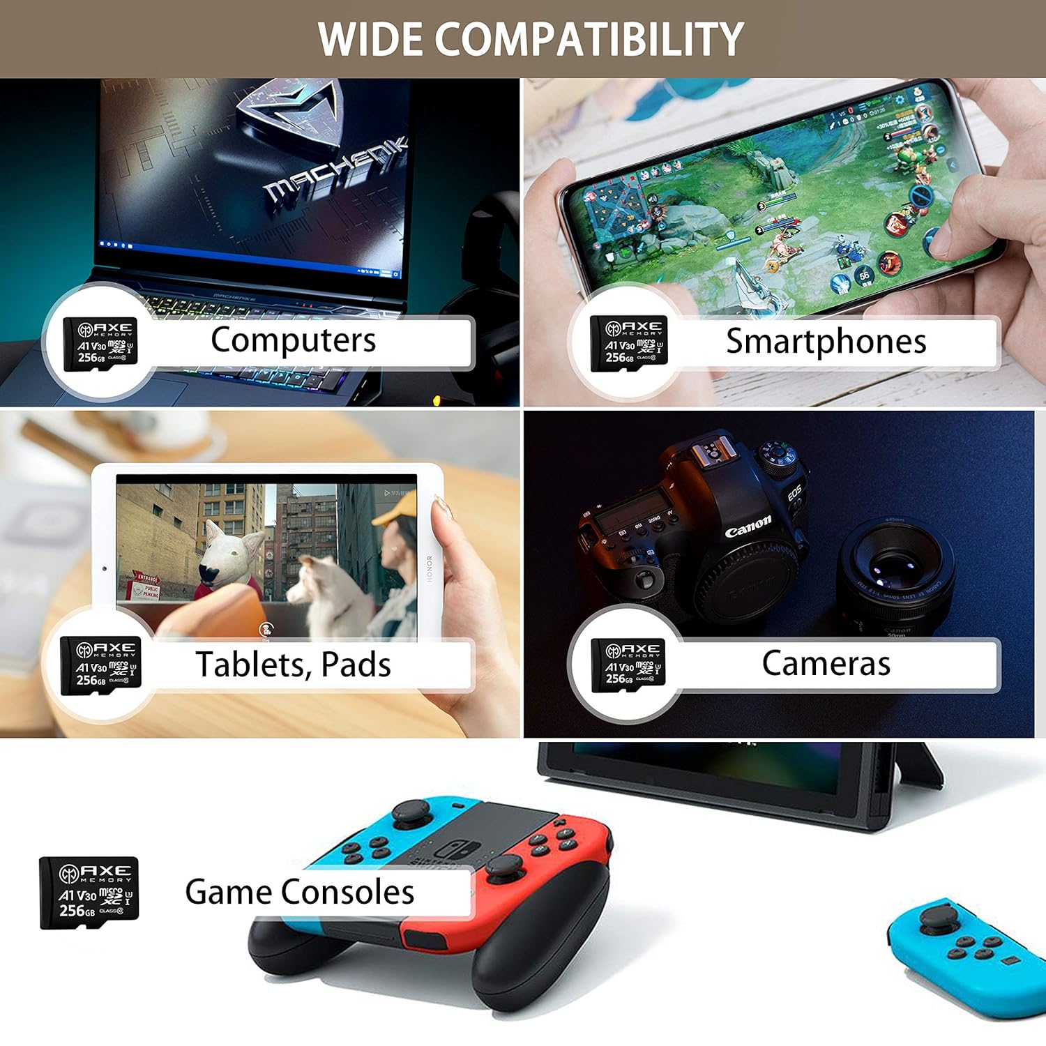 AXE MEMORY AXE MEMORY 256GB Micro SD Card High Speed 4K Ultra Full HD Video UHS-I U3 A1 V30 with SD Adapter Up to 95MB/S - View 6 of 7