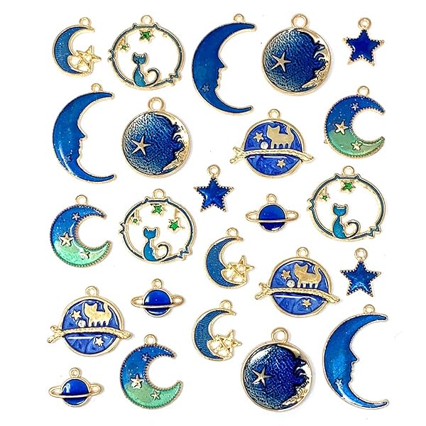 JIALEEY JIALEEY Gold Plated Cat Moon Star Charms for DIY Jewelry - Perfect for Earrings, Necklaces & Bracelets