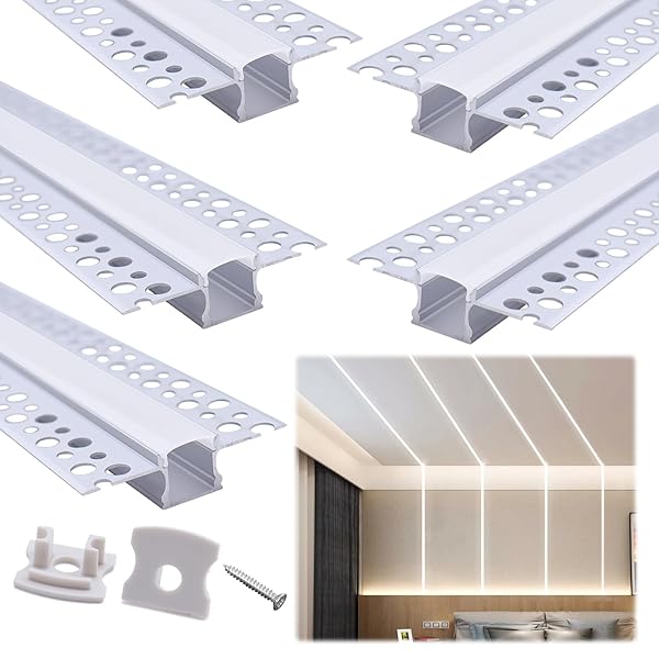 Muzata Muzata 5-Pack 3.3FT LED Channel Trimless Recessed Diffuser for Spotless Drywall Ceiling & Wall - U117 WW 1M