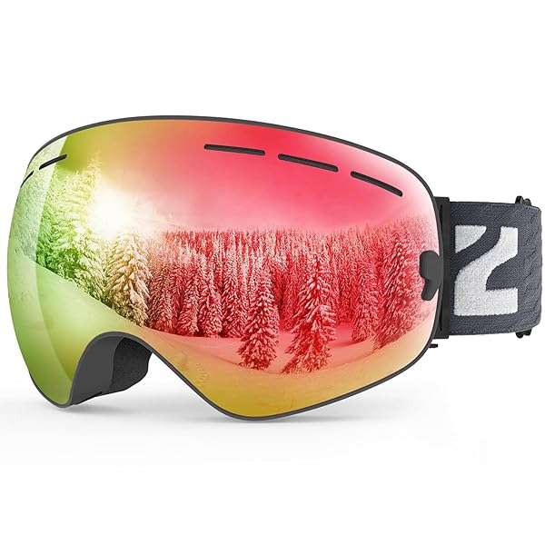 ZIONOR ZIONOR X Ski Goggles for Men & Women - OTG Design, UV Protection, Anti-Fog, Spherical Detachable Lens (VLT 21%, Black Frame, Revo Red)