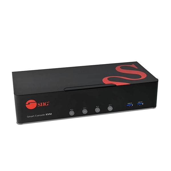 SIIG 4-Port DVI Dual-Link KVM Switch Smart Console USB 3.0 Multi-Media CE-DV0211-S1 for Efficient Device Management