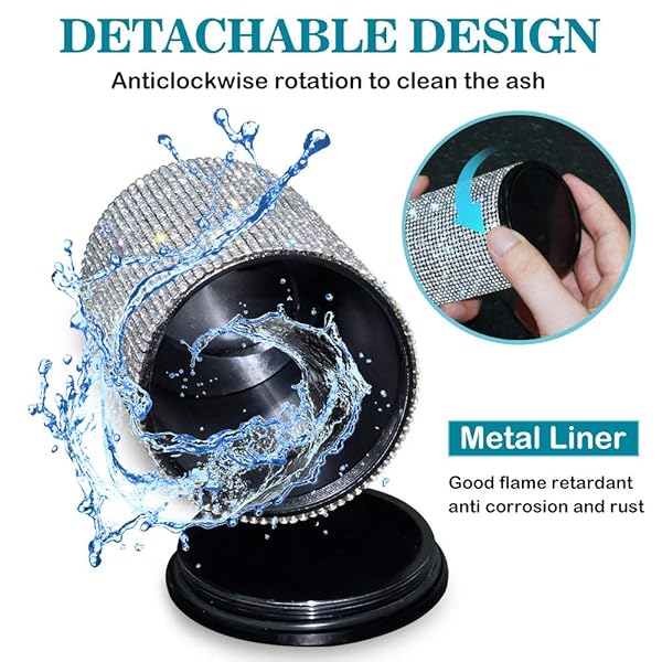 eing Detachable Stainless Car Ashtray with Lid Easy Clean Up for Home Office and Car Black - View 4 of 7