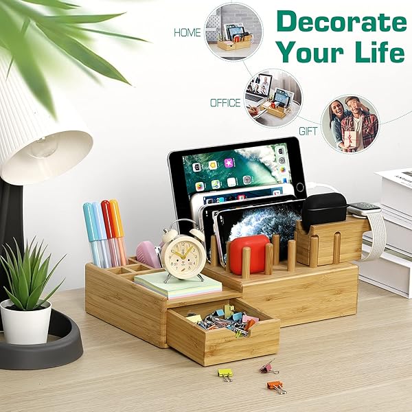 DF DARFOO Darfoo Bamboo Charging Station: 7-Port Organizer for Phones, Tablets, Smartwatches & Earbuds - View 8 of 8