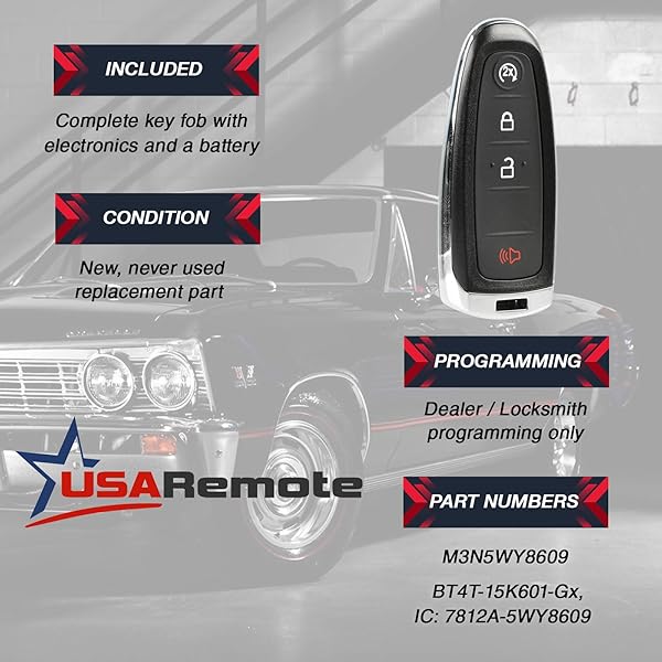 USARemote Key Fob for 2011-2018 Ford Vehicles Smart Keyless Entry Remote 4 Button M3N5WY8609 - View 3 of 6