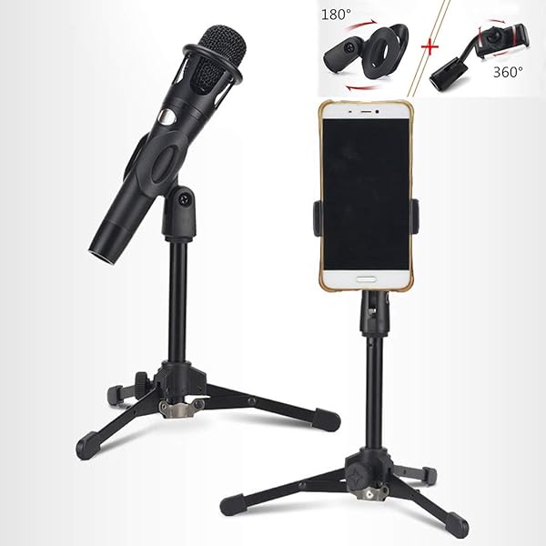 Vilihy Vilihy Foldable Tripod Desktop Microphone Stand Holder with Microphone and Phone Clips for Streaming and Recording - View 6 of 6
