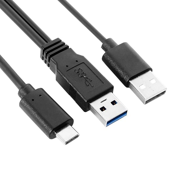 xiwai Xiwai Type-C USB-C to USB 3.0 & USB 2.0 Dual Power Data Y Cable for Laptops & Hard Drives