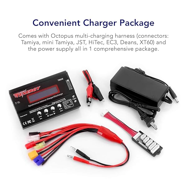 Tenergy Tenergy 1S-6S Digital Battery Pack Charger for LiFe LiPo NiCd NiMH with Tamiya JST EC3 HiTec Deans Connectors and Lipo Bag - View 2 of 7