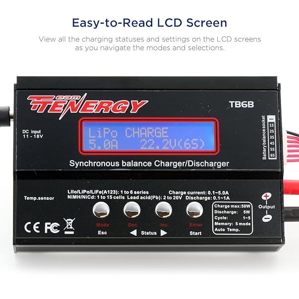 Tenergy Tenergy 1S-6S Digital Battery Pack Charger for LiFe LiPo NiCd NiMH with Tamiya JST EC3 HiTec Deans Connectors and Lipo Bag - View 6 of 7