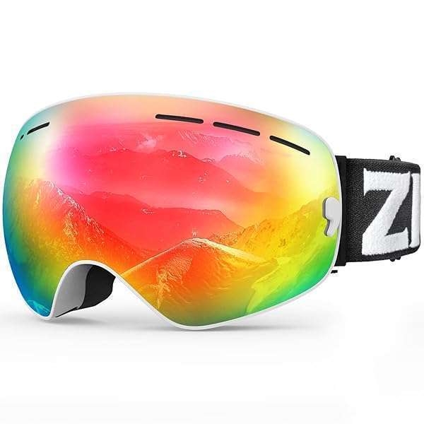 ZIONOR ZIONOR X OTG Ski Goggles for Men & Women - UV Protection, Anti-Fog, Spherical Detachable Lens (VLT 21%, White Frame, Revo Red)