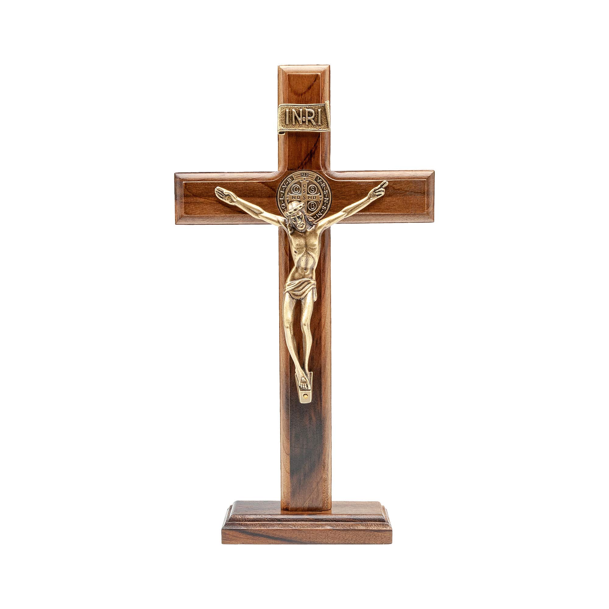 Antique Gold Intercession Wall & Table Wood Cross Crucifix - 10 Inch Religious Decor