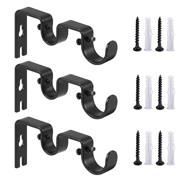 Anndason "Anndason Heavy Duty Double Curtain Rod Brackets - Set of 3, Black for 1" & 5/8" Rods | Durable & Stylish Holders"