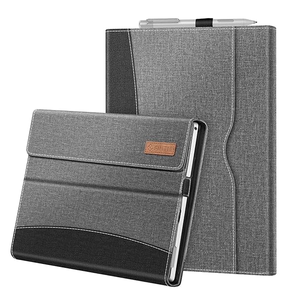 Fintie Gray Case for 12.3 Inch Microsoft Surface Pro 7 Plus 7 6 5 4 3 Portfolio Business Cover with Pocket Compatible with Type Cover Keyboard