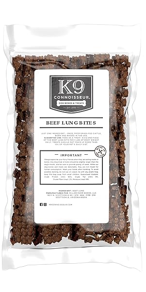 K9 Connoisseur K9 Connoisseur Beef Lung Dog Training Treats All Natural Lean USA Made Grain Free Bulk Treats for All Breeds Sizes 8 oz