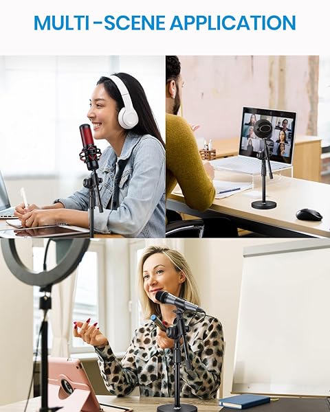 Moukey Moukey MMS-5 Adjustable Desk Mic Stand Short Microphone Stand with Boom Arm and Adapters for Desktop Use - View 5 of 8