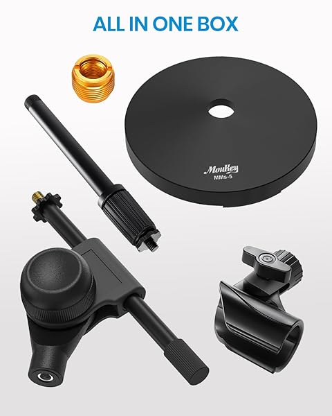 Moukey Moukey MMS-5 Adjustable Desk Mic Stand Short Microphone Stand with Boom Arm and Adapters for Desktop Use - View 7 of 8