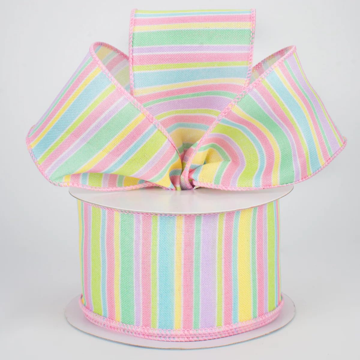 GiftWrap Etc. Colorful Spring Plaid Wired Ribbon 2 1/2 x 10 Yards Green Pink Yellow Blue Checks for Summer Birthday Fundraiser Wreath Gift Bows - View 2 of 9