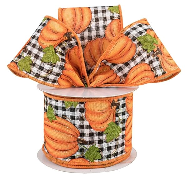 GiftWrap Etc. Pumpkin Patch Plaid Wired Ribbon 2 1/2 x 10 Yards Black White Buffalo Check for Fall Decor Halloween Thanksgiving Bows Autumn Wreath - View 3 of 4