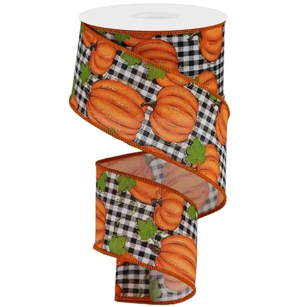 GiftWrap Etc. Pumpkin Patch Plaid Wired Ribbon 2 1/2 x 10 Yards Black White Buffalo Check for Fall Decor Halloween Thanksgiving Bows Autumn Wreath - View 4 of 4