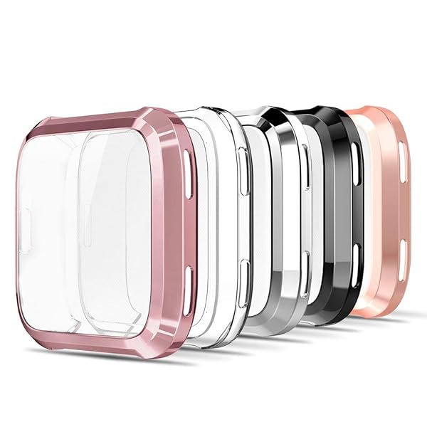 Simpeak Simpeak Soft Screen Protector Bumper Case for Fitbit Versa Smartwatch Pack of 5 Full Protection in Rose Pink Clear Silver Black Rose Gold - View 2 of 7
