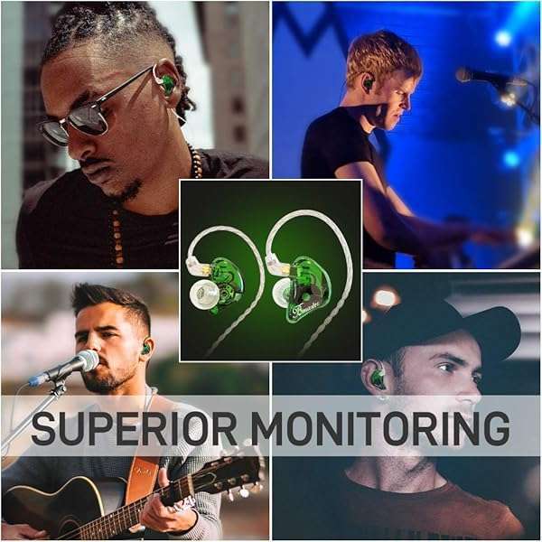 BASN BASN Bmaster Triple Driver HiFi In-Ear Monitors - Noise-Isolating Headphones with Detachable Cables for Audio Recording (Green) - View 7 of 7