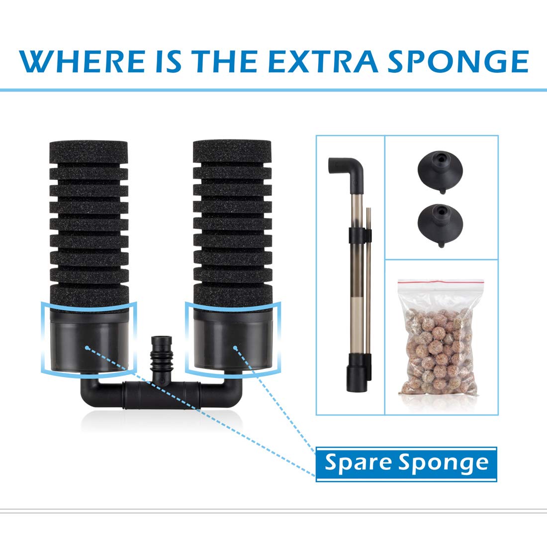 hygger Hygger Double Sponge Filter for Aquariums Ultra Quiet with Replaceable Media and Biochemical Sponges Ideal for 15 to 55 Gallon Fish Tanks - View 2 of 6