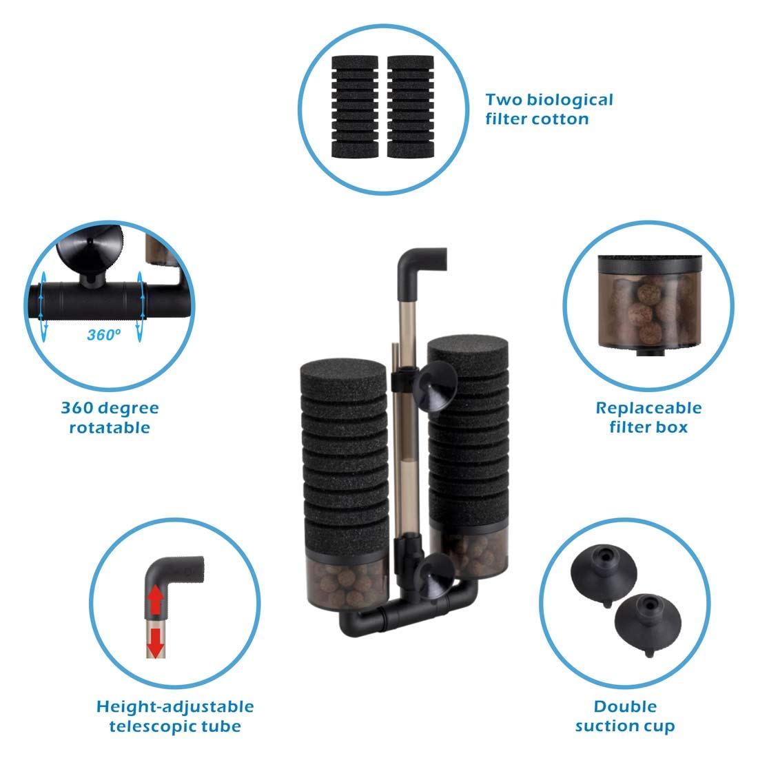 hygger Hygger Double Sponge Filter for Aquariums Ultra Quiet with Replaceable Media and Biochemical Sponges Ideal for 15 to 55 Gallon Fish Tanks - View 3 of 6