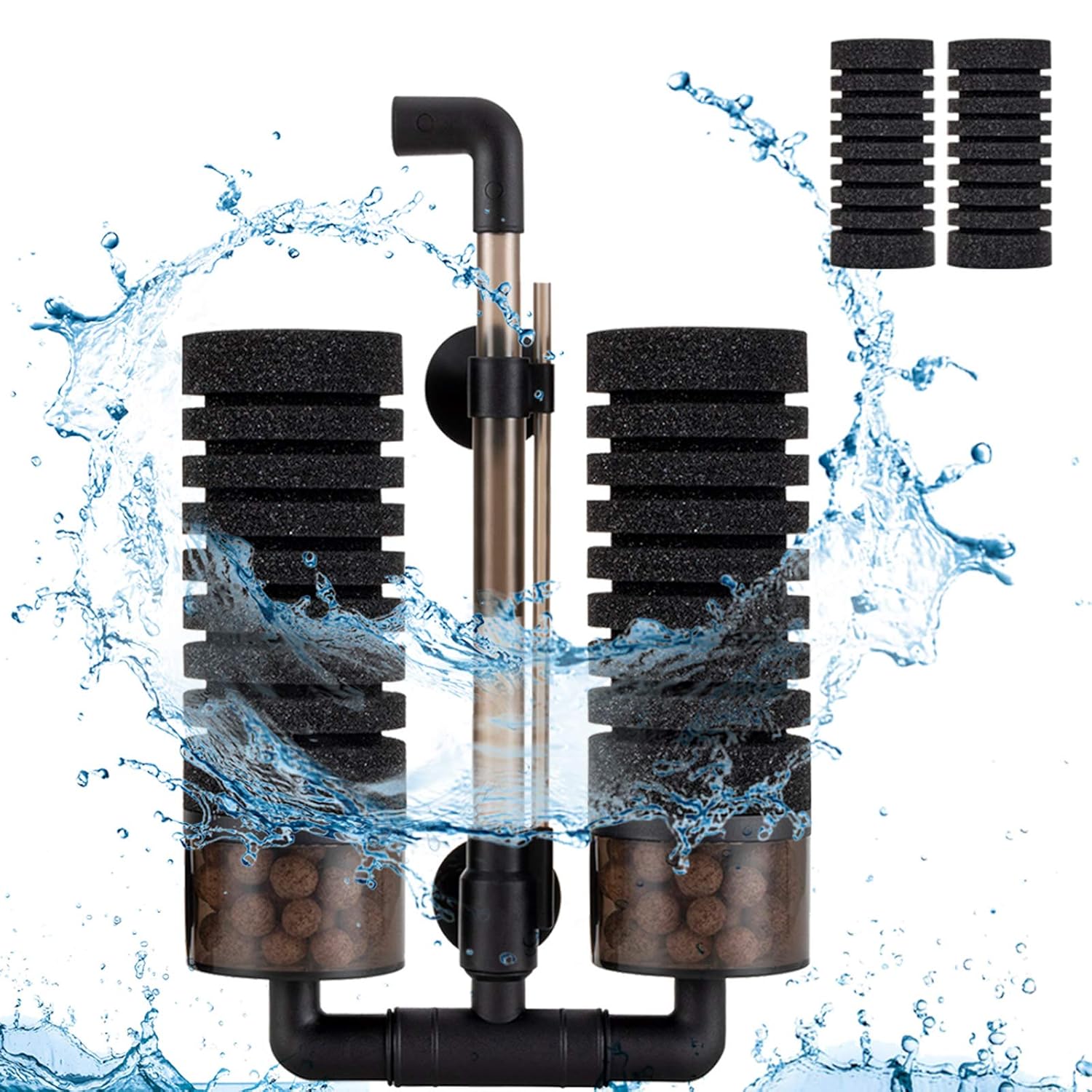 hygger Hygger Double Sponge Filter for Aquariums Ultra Quiet with Replaceable Media and Biochemical Sponges Ideal for 15 to 55 Gallon Fish Tanks