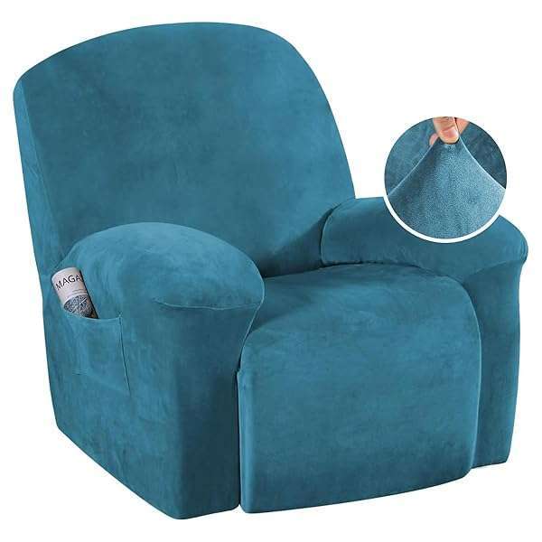 H.VERSAILTEX Luxury Velvet Recliner Cover - H.VERSAILTEX Plush Slipcover in Peacock Blue for Ultimate Comfort